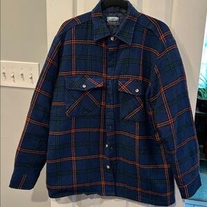 VTG Blue and Orange Plaid Quilted Button-Up Shacket